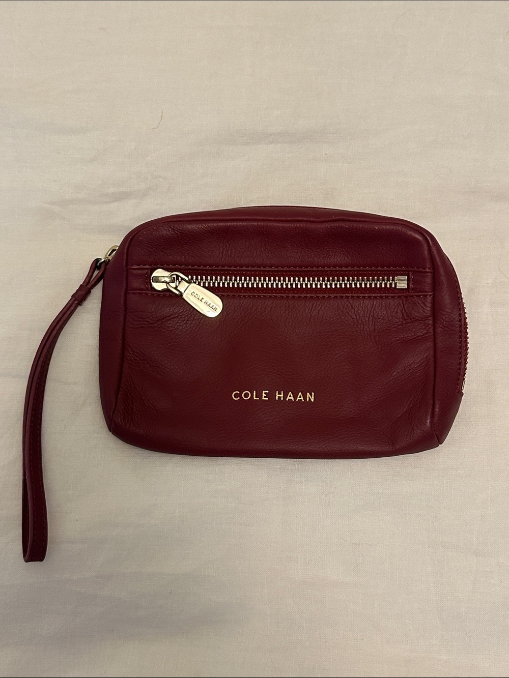 Cole Haan Burgundy Leather Wristlet Clutch with Wrist Strap
